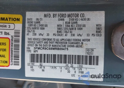 2021 Ford Bronco Sport Outer Banks из США, поврежденный, VIN 3FMCR9C68MRB09475